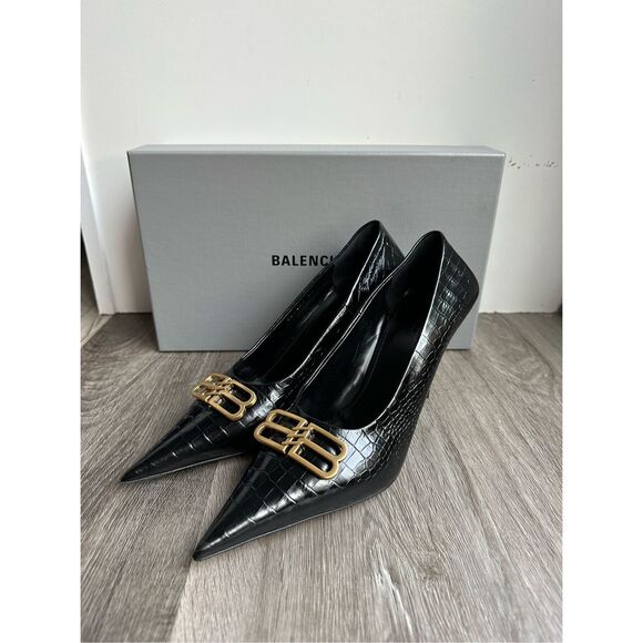 Balenciaga Logo Plaque Heeled Pumps in Black Size EU38/US8 $950 - Picture 11 of 14